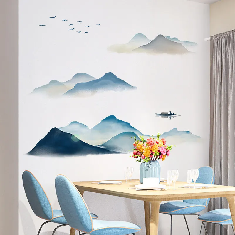 Ink Wash Mountain Wall Sticker - Home Cooking Chinese review and price